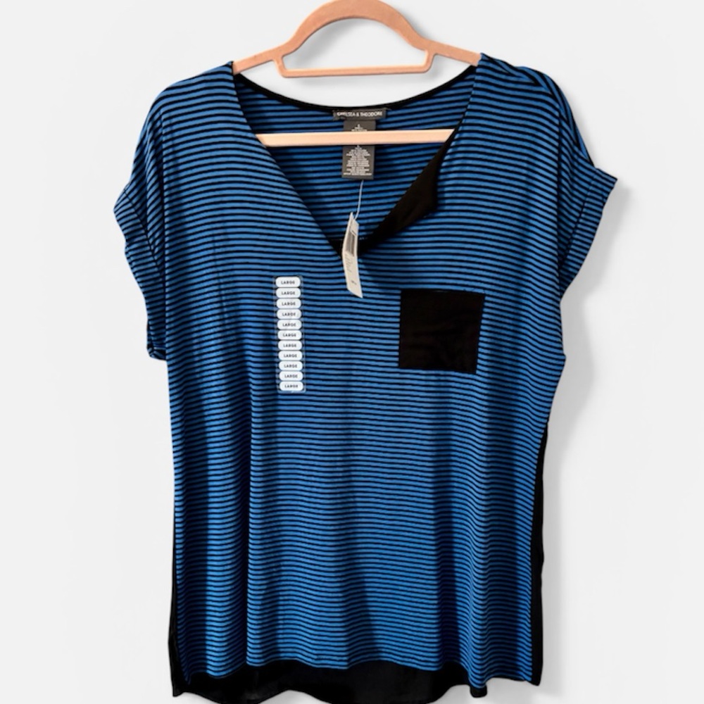 NWT Chelsea & Theodore Blue Striped Women's Top